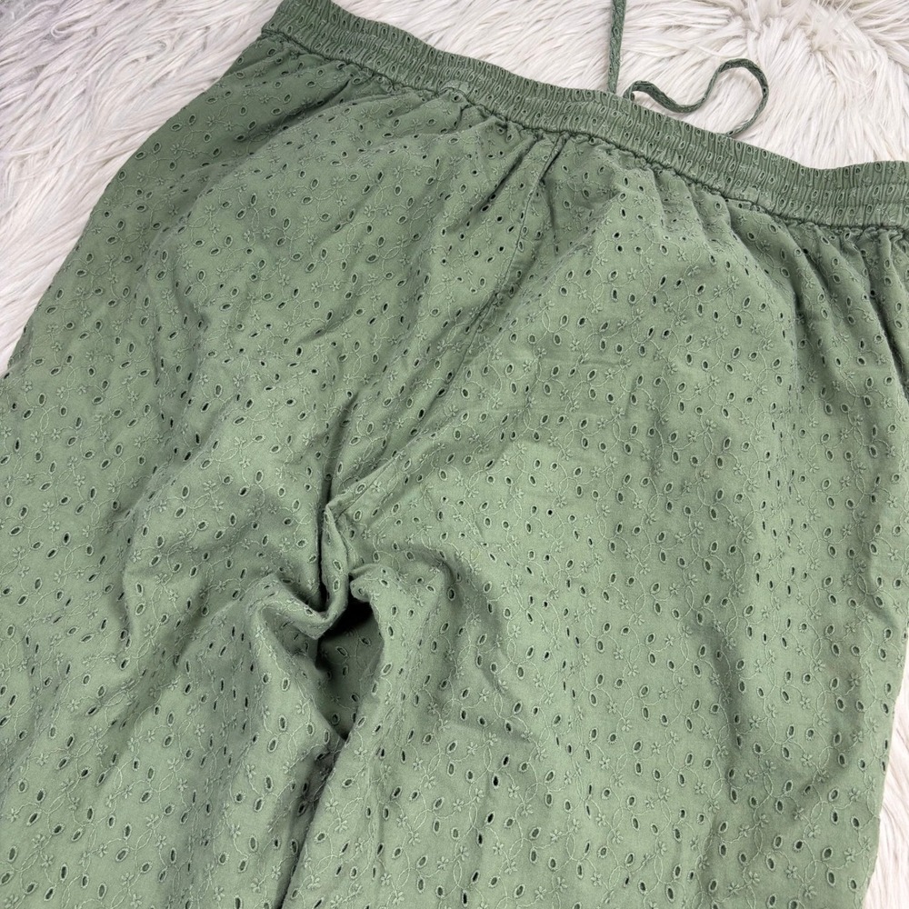J.Crew Women's S Green Embroidered Eyelet Pull On Cropped Straight Leg Pants - Picture 7 of 7